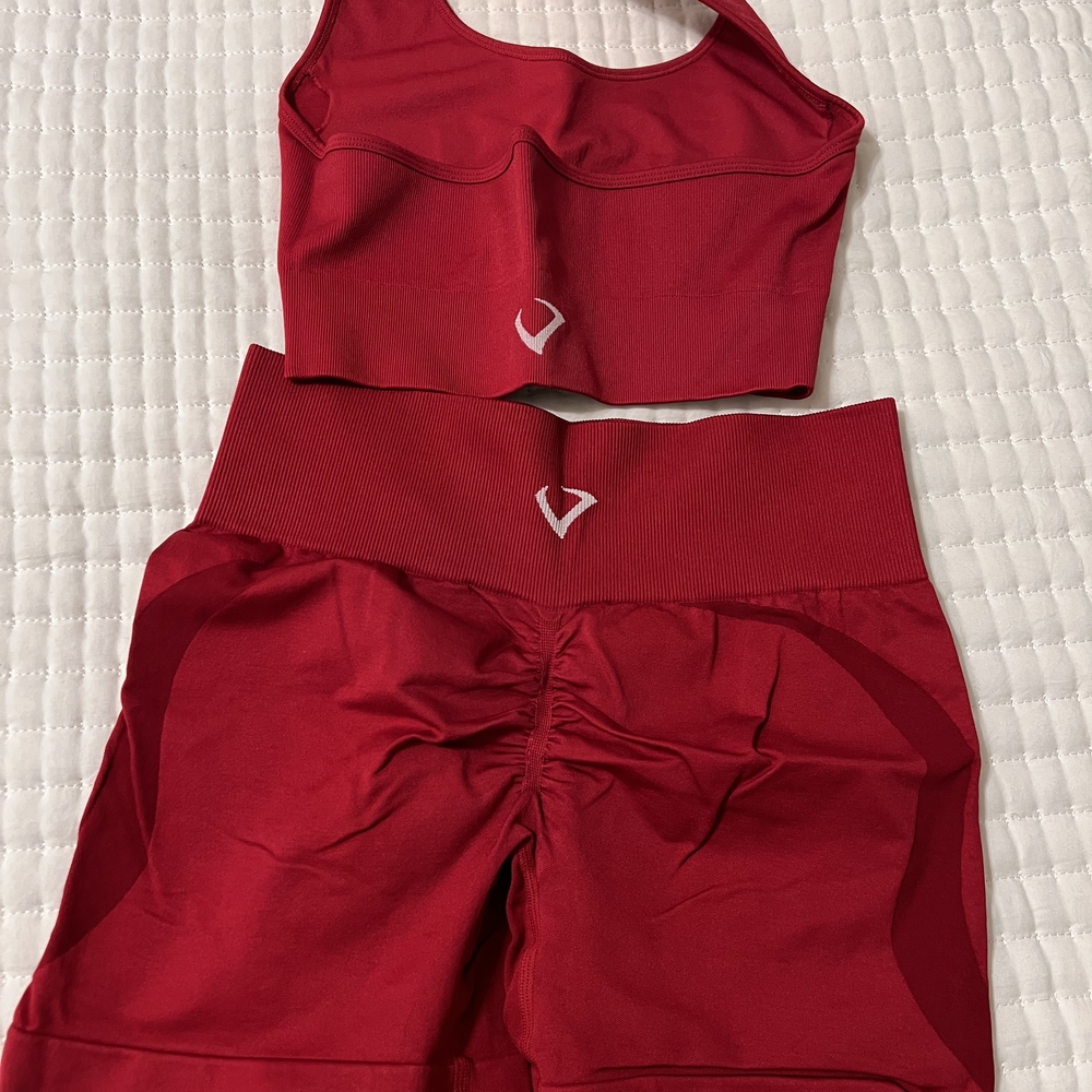 Red Athletic Crop Top and Shorts Set